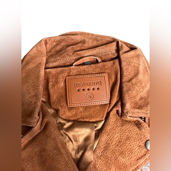 NEW Blank NYC Brown/ Tan Belted Front Zip Leather Jacket Size Small - Picture 5 of 8